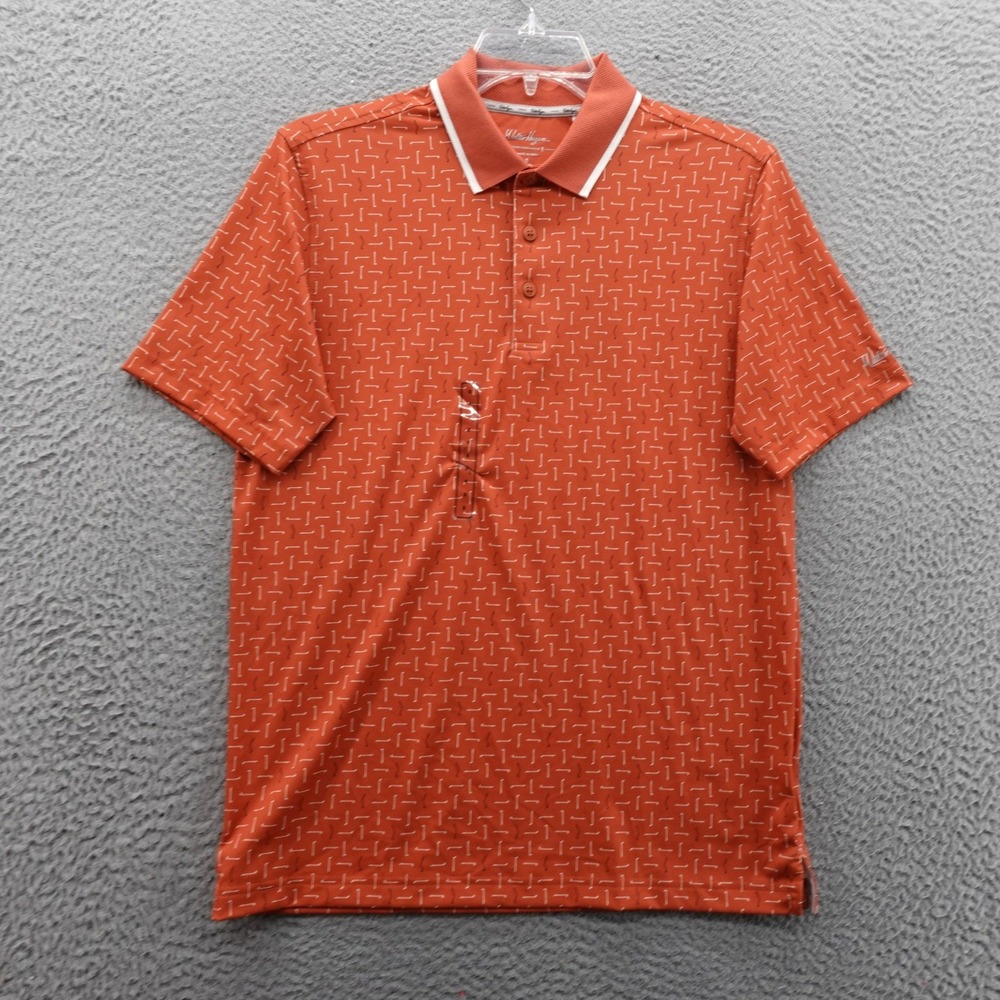 Walter Hagen Mens Small P11 Broken‎ Club Geo Polo Shirt Orange Golf NEW
